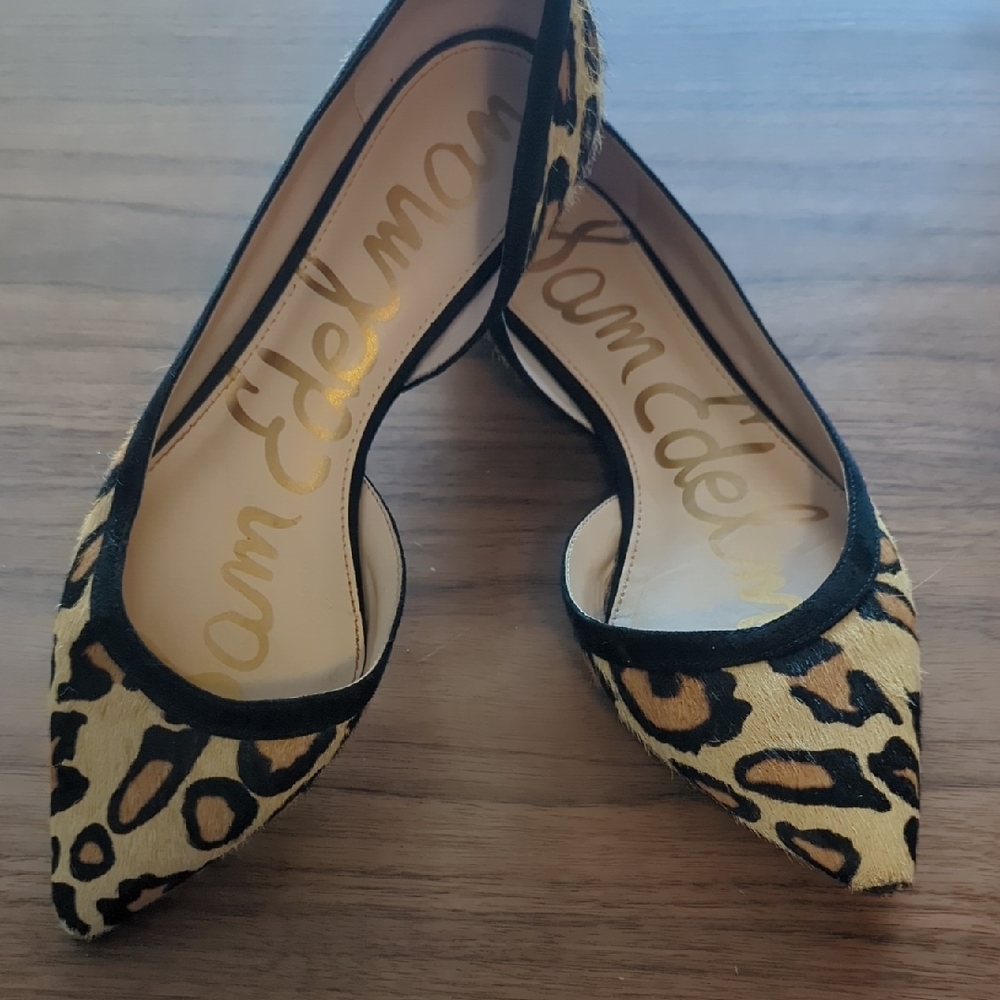 Sam Edelman Leopard Print Cow Hair Pointy Flats